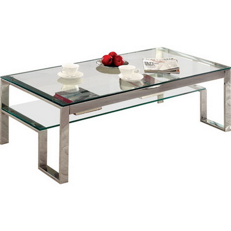 CT00043 glass top steel stainless base coffee table set