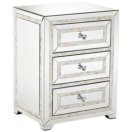 650011 wooden mirrored bedside table