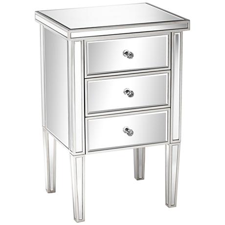 650014 wooden mirrored bedside table