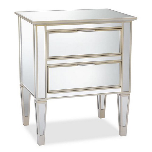 650016 wooden mirrored bedside table