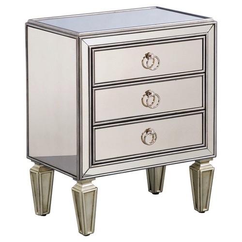 650017 wooden mirrored bedside table