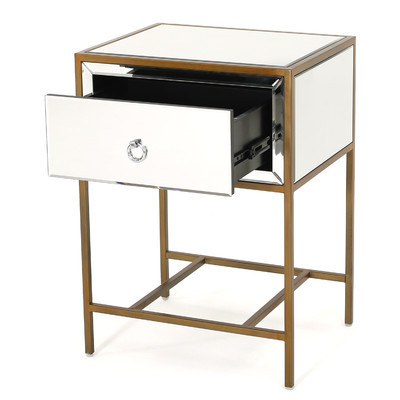 650020 wooden mirrored bedside table