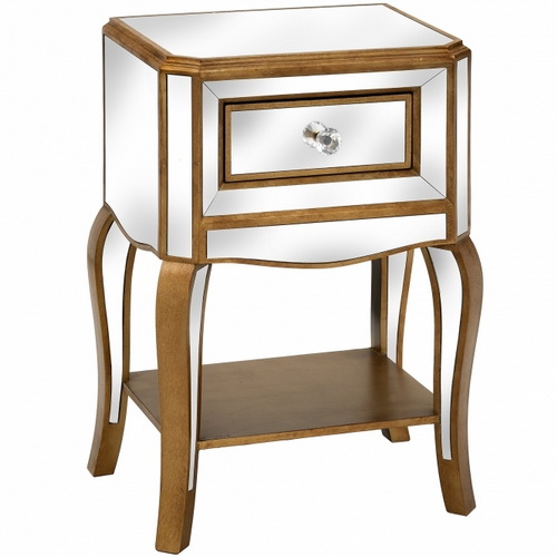 650021 wooden mirrored bedside table