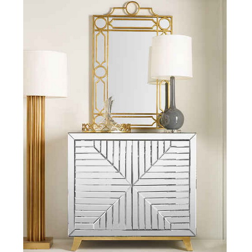 650022 wooden mirrored bedside table