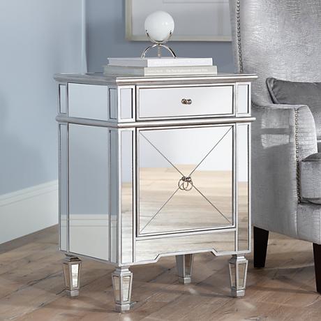 650025 wooden mirrored nightstand table