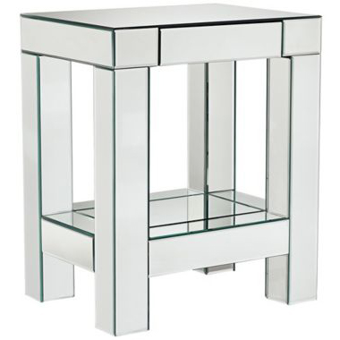 650037 wooden mirrored side table