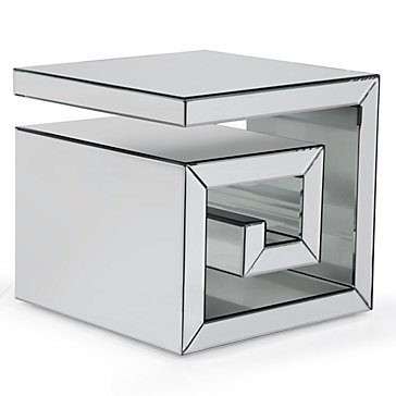 650041 wooden mirrored side table