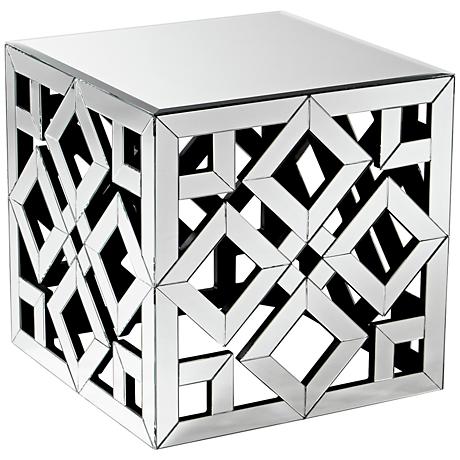 650042 wooden mirrored side table