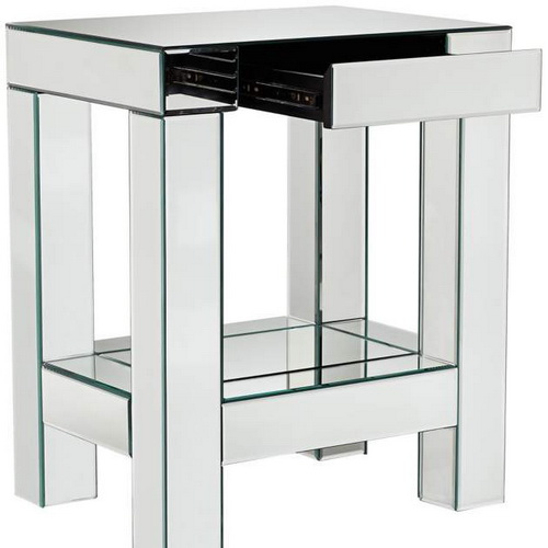 650043 wooden mirrored side table