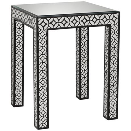 650044 wooden mirrored side table