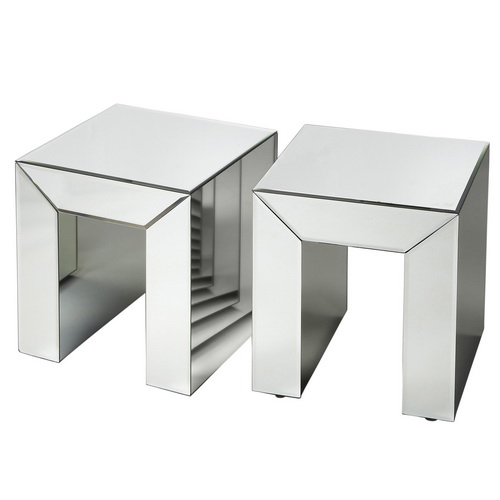 650046 wooden mirrored side table